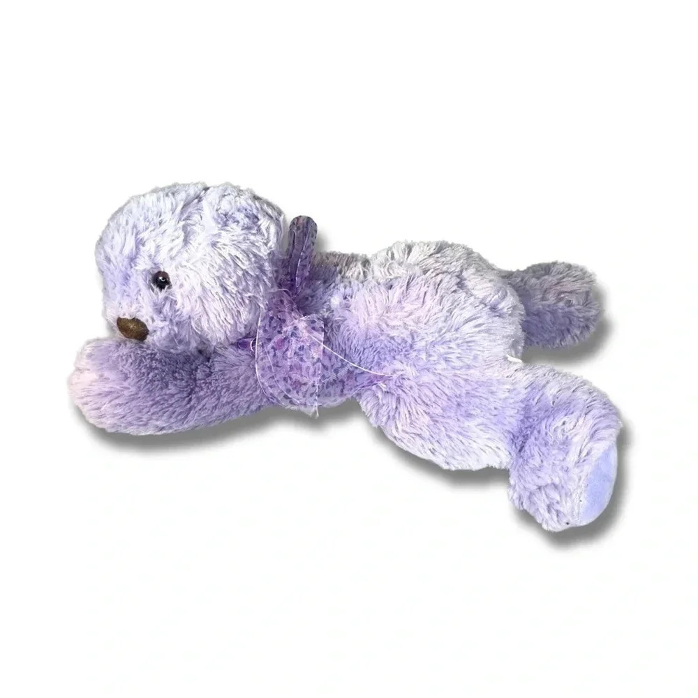 Kelly Toy Light Purple Bear Plush - Laying Down Shaggy Floppy Lovey, Comfy -12”